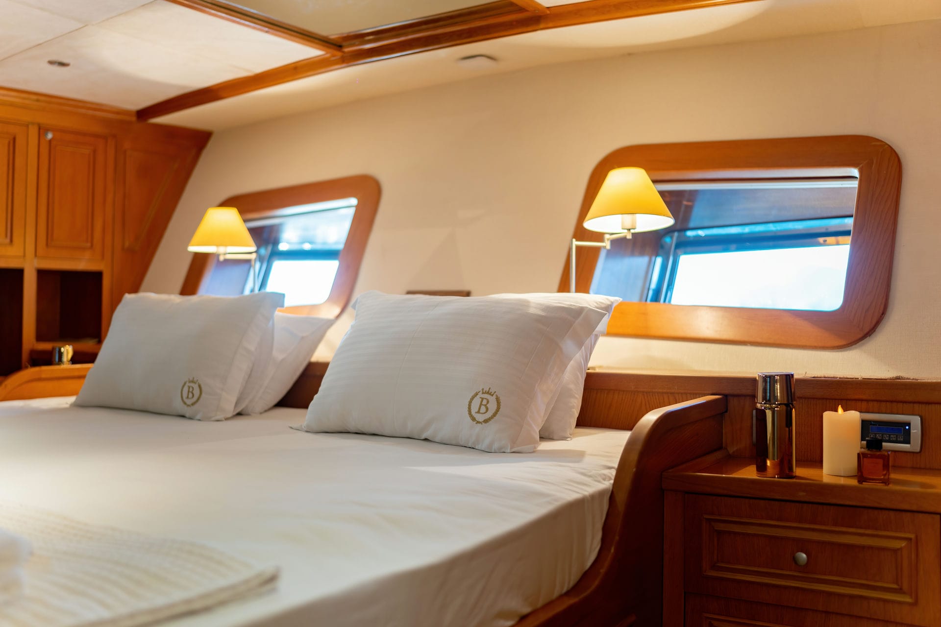 BABYLON Master Bed Detail Luxury Yacht Browser by CHARTERWORLD Superyacht Charter